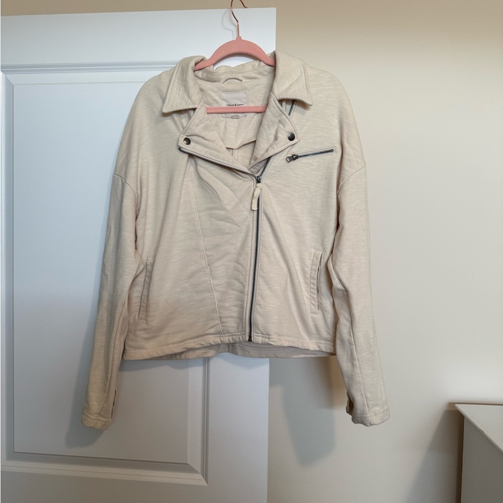 Thread & Supply Cream Leather Jacket Minimalist Design